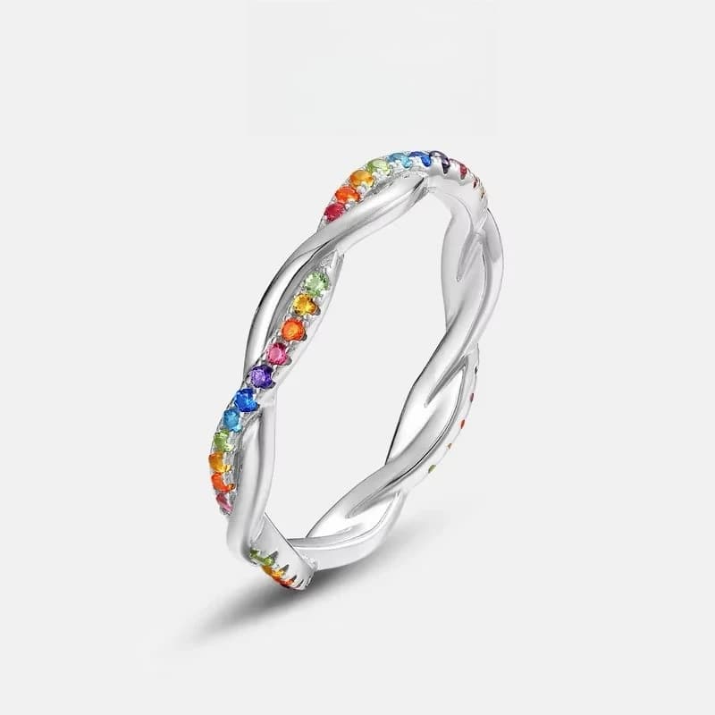 Anello Intrecciato Arcobaleno da Donna in Argento S925 Placcato Oro 18K PT950 Platino Gioielli Personalizzati di Lusso Leggero