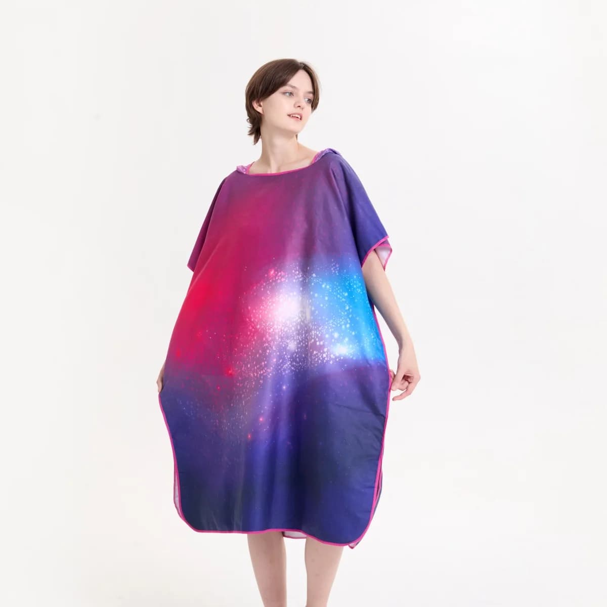 Cosmic pattern ultra-fine fiber quick drying bathrobe cape for adults with hats, portable, suitable for swimming pools and beach