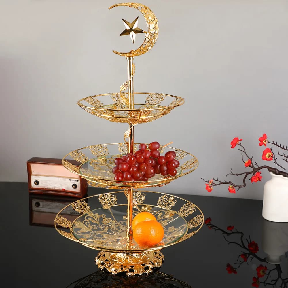European court wind moon star three-layer fruit plate metal snack rack ornament light luxury dried fruit plate crafts