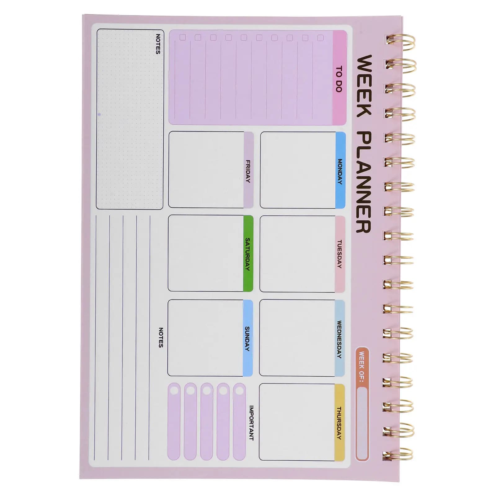 Copertina per agenda settimanale con rilegatura a doppio filo, agenda settimanale senza data, organizer giornaliero per la pianificazione del lavoro