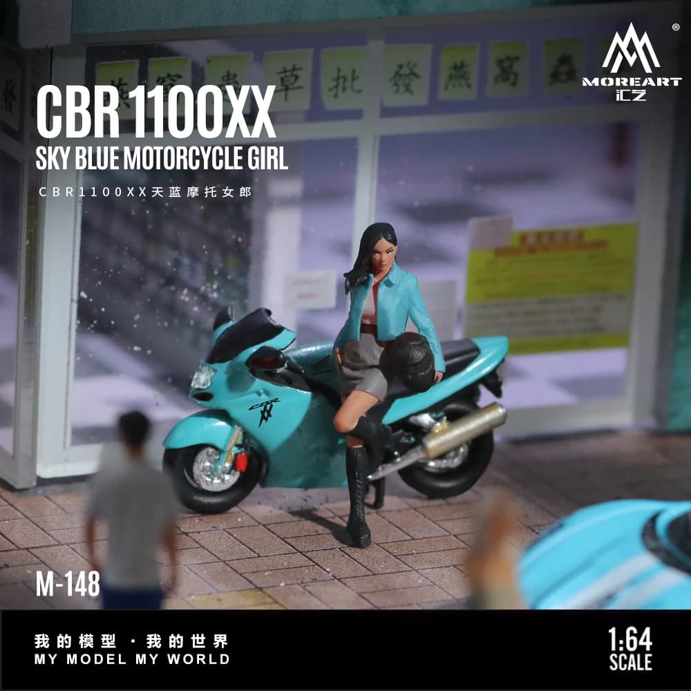 MoreArt 1:64 CBR1100XX Cielo Blu Moto Action Figure Modello in resina, Decorazione scena in miniatura Regalo e display