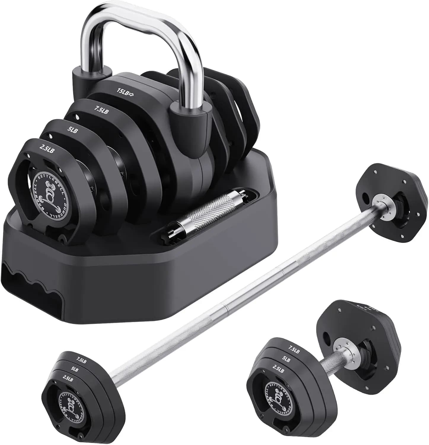 Set Kettlebell adjustable, weight 4 in 1 from 5.88 to 45 pounds for full workout of home gym