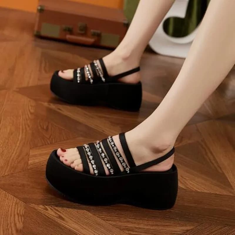 New 8cm 2026 Microfiber Leather Bling High Brand Comfy Booties Fashion Summer Chunky Sneaker Slip on Sandals Slipper Shoes Women