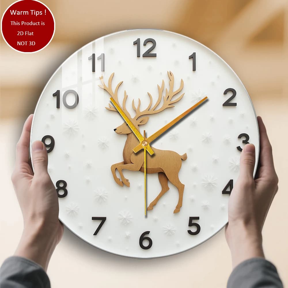 Tempered Glass Wall Clock Round watch with snowflake and deer suitable for wall decorations or table displays anywhere