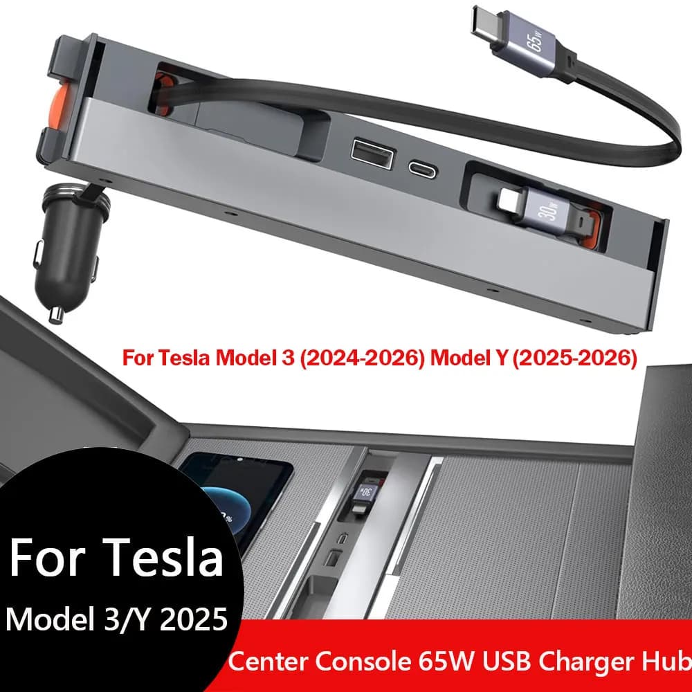 USB Hub Retractable for Central Console Tesla Model Y Juniper 2026, Quick Charging Station for Telephone Model 3 Highland