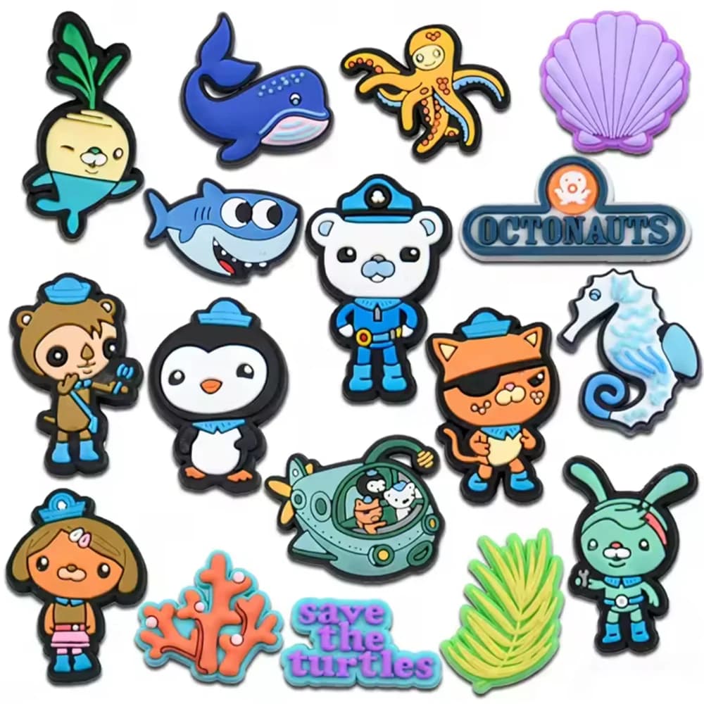 17Pcs Potdemiel Octonauts Series Shoe Charms Shoes Decoration Accessorie for Bubble Slides Clogs Sandals Buckle Kids Party Gifts