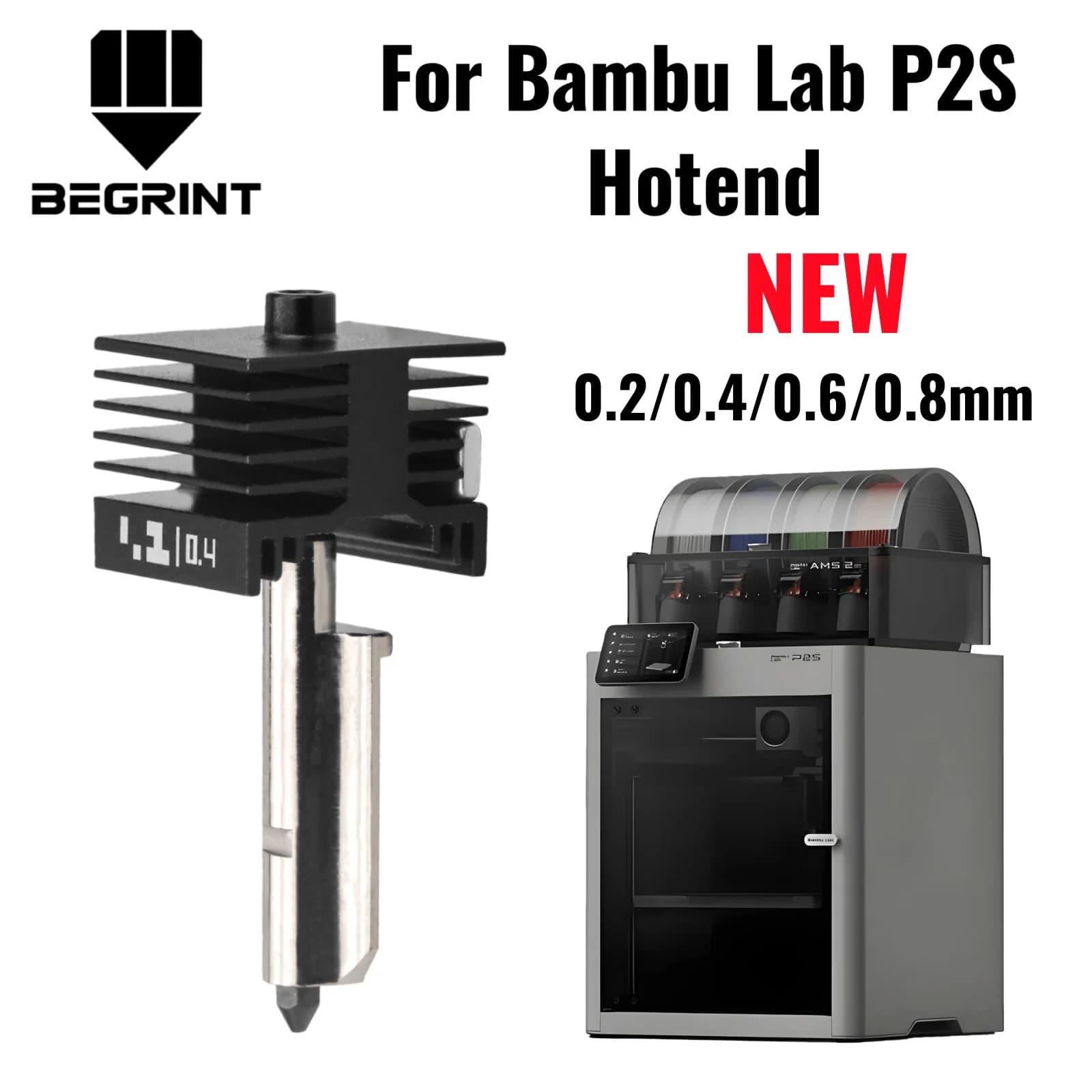 For Bambu Lab P2S Hotend updated 0.2/0.4/0.6/0.8mm Hardened steel nozzle Replace Hot End Bambulab P2S 3D Printer Head