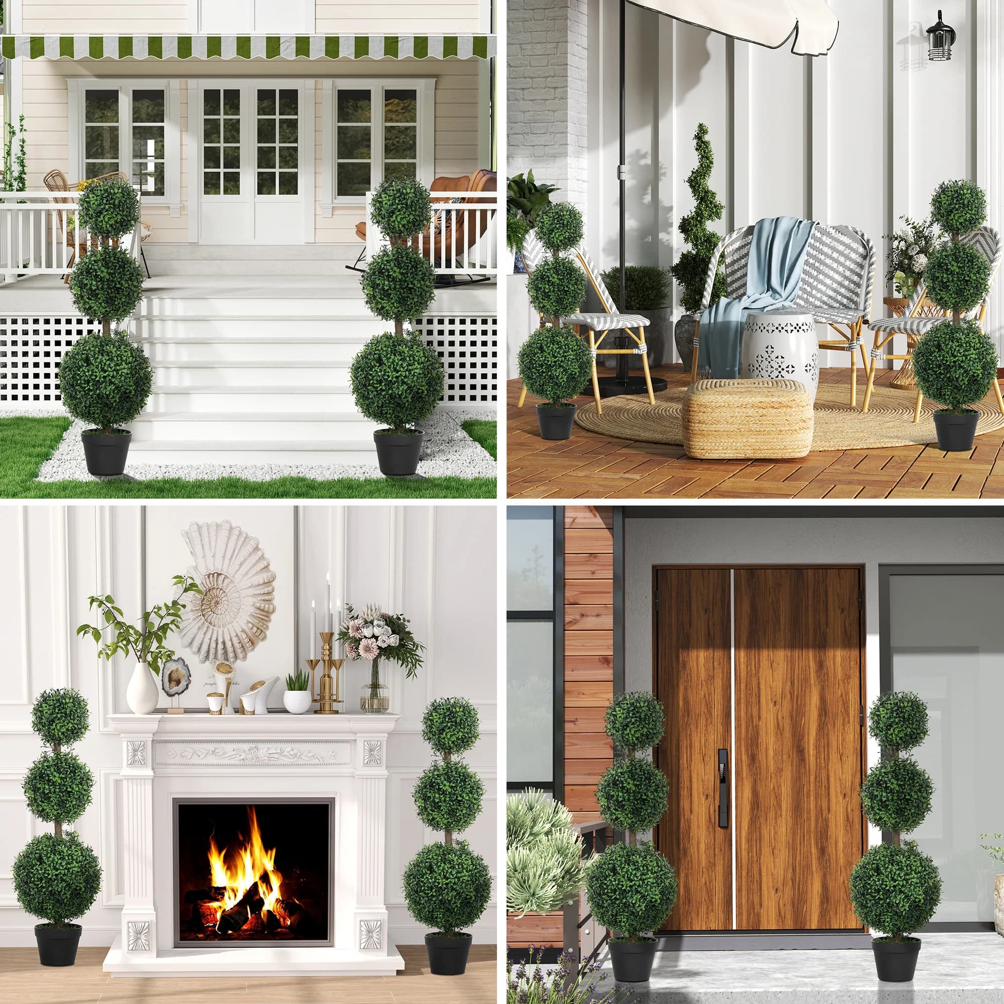 Set di 2 Alberi Artificiali di Bosso Topiario, Alti 100 cm, Protezione UV, Piante Finte in Vaso a Forma di Sfera, Decorazione per Interni ed Esterni