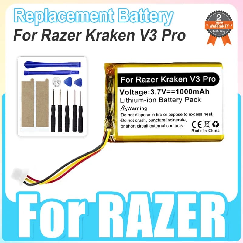 Wireless gaming headphone replacement battery for Razer Kraken V3 Pro + Tools