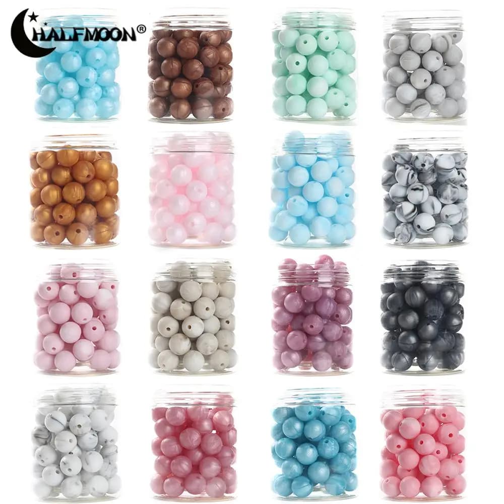 50 pz Bottiglia di Silicone Perline Rotonde Perline Dentizione Del Bambino 12mm Sicuro Food Grade Allattamento Da Masticare Massaggiagengive Creazione di Gioielli Accessori
