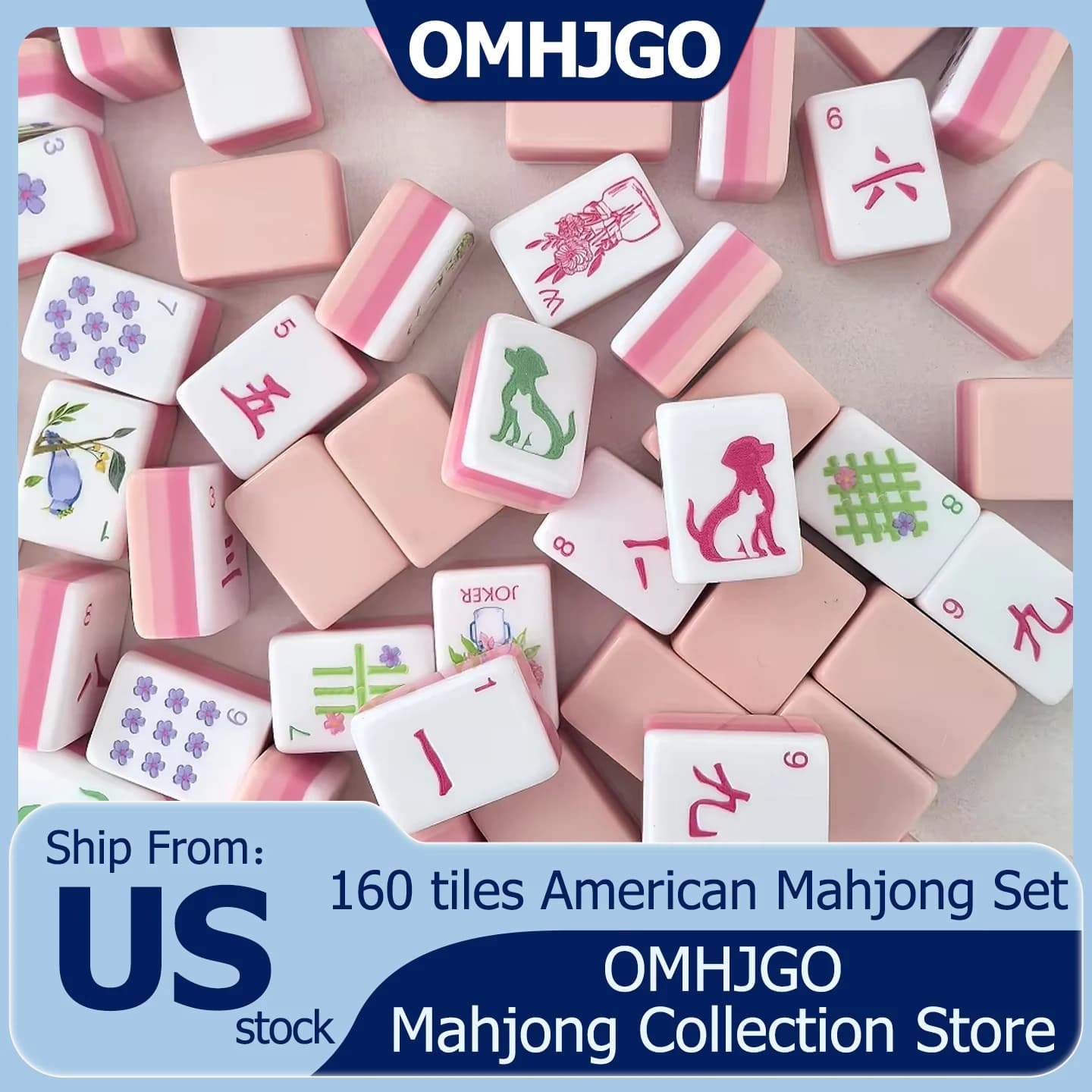 Hibiscus Powder American Mahjong Set 4-Layer Luxury Acrylic Mahjong Tiles Engraved Travel Mah Jongg Sets Adult Board Games Gifts