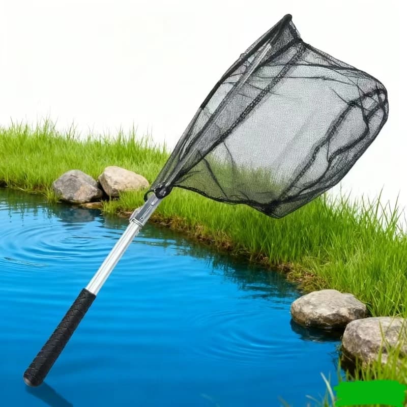 Mini rete da pesca pieghevole triangolare in lega di alluminio Strumenti da pesca neri durevoli e di alta qualità Reti da pesca portatili pratiche