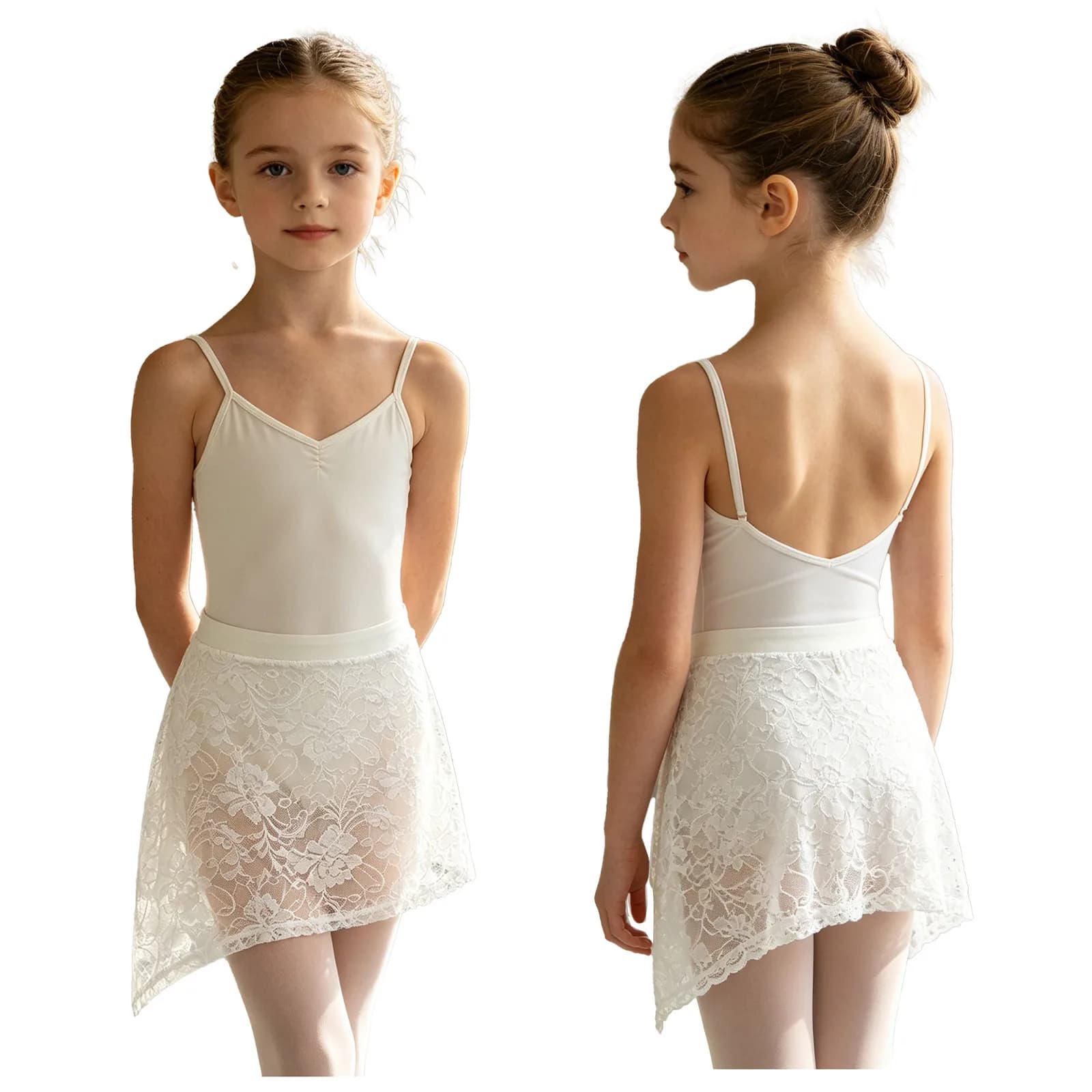 Gonna da ballo in pizzo per bambine con elastico in vita e spacco laterale, ideale per ginnastica, danza, pattinaggio artistico, spettacoli e gala