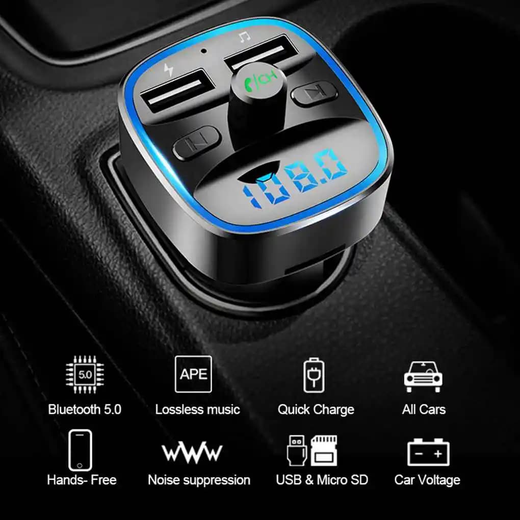 Lettore Mp3 per auto Caricatore rapido doppio USB Ricevitore FM Bluetooth Compatibile con Bluetooth Trasmettitore FM 5.0 Kit per auto con spina per chiavetta USB