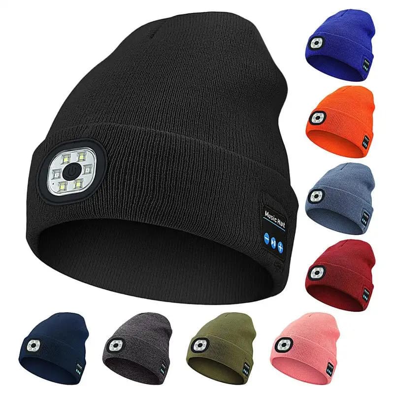 Berretti per fari ricaricabili tramite USB Berretto musicale wireless con luce e cuffie Bluetooth wireless Cappello illuminato notturno Regalo di compleanno