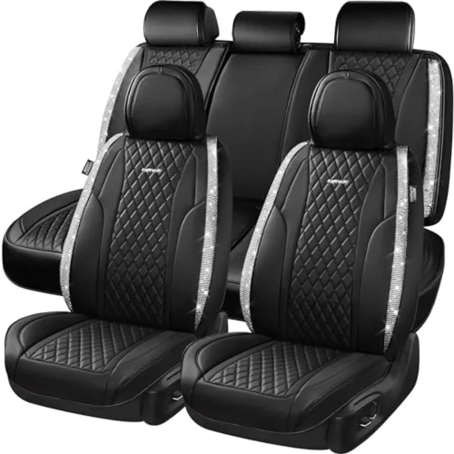 Black Nappa Leather Car Seat Covers, Padded Protector Waterproof Universal Anti-slip for SUVs and Trucks