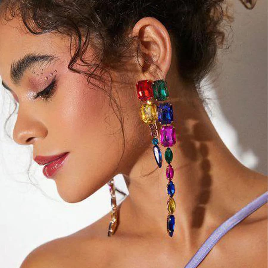 Orecchini pendenti pendenti con strass colorati per donna Ragazza Cena di lusso Accessori per orecchie da festa Gioielli da sposa di moda