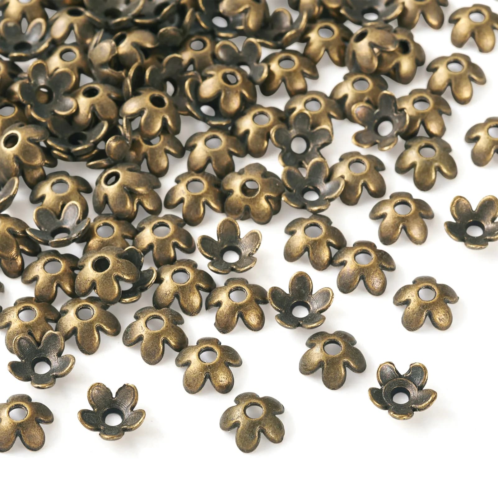 200pcs Tibetan Antique Bronze Color Alloy Flower Bead End Caps Space Beads For Bracelet Earrings Jewelry Making Findings