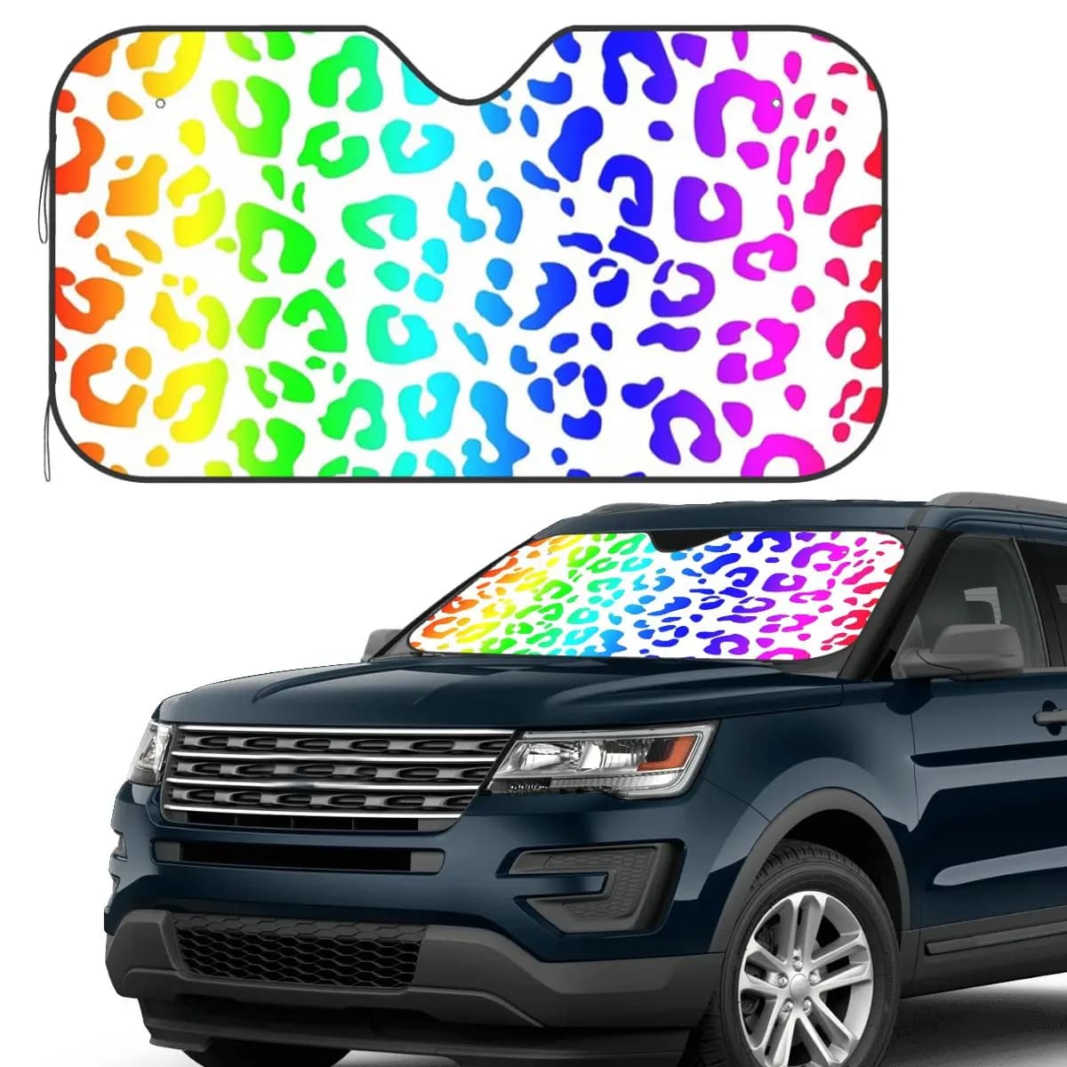Arcobaleno e macchie bianche Stampa leopardata Parasole Parabrezza Parabrezza anteriore per auto Finestra Visiera parasole Accessori Coperture