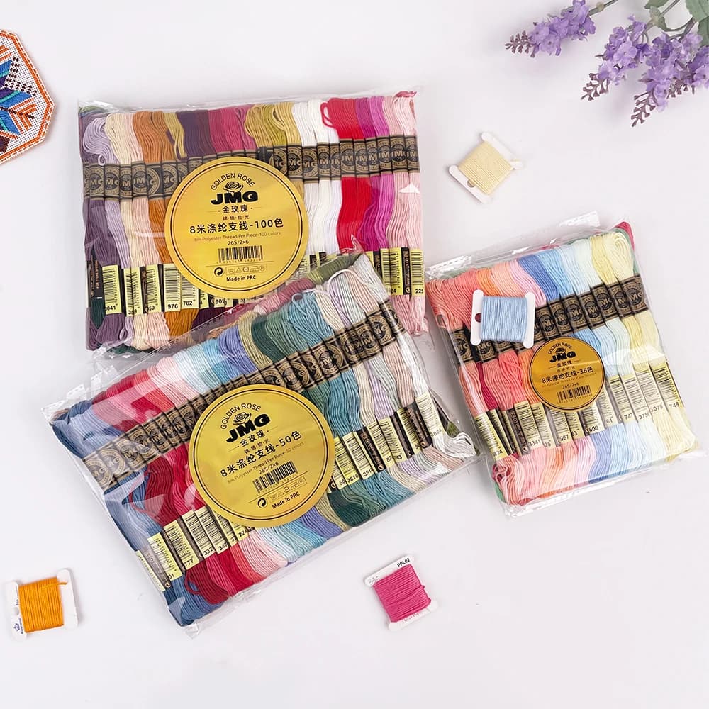 JMG 36/50/100 Colors 8 Meters Per Skein Polyester Embroidery Threads Floss Sewing Threads For Cross Stitch Stain Embroidery