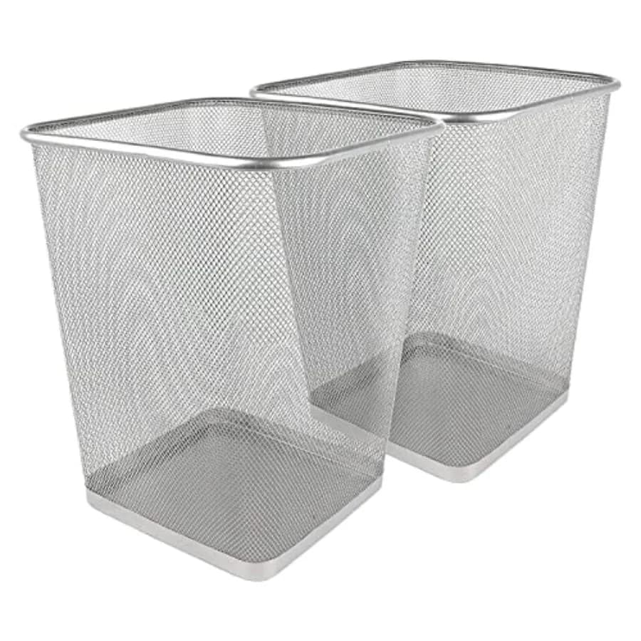 Mesh Square Wastebasket, 6 Gallon, 2pk Silver - Lightweight Garbage Trash Cans for Bedroom, Kitchen, Dorm - Trash Can for Offic