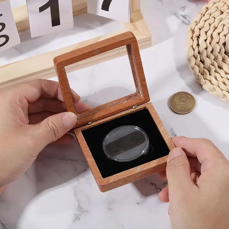 Scatola Regalo in Legno per Monete Commemorative e da Collezione, Porta Distintivi e Monete Antiche, 1 Pezzo