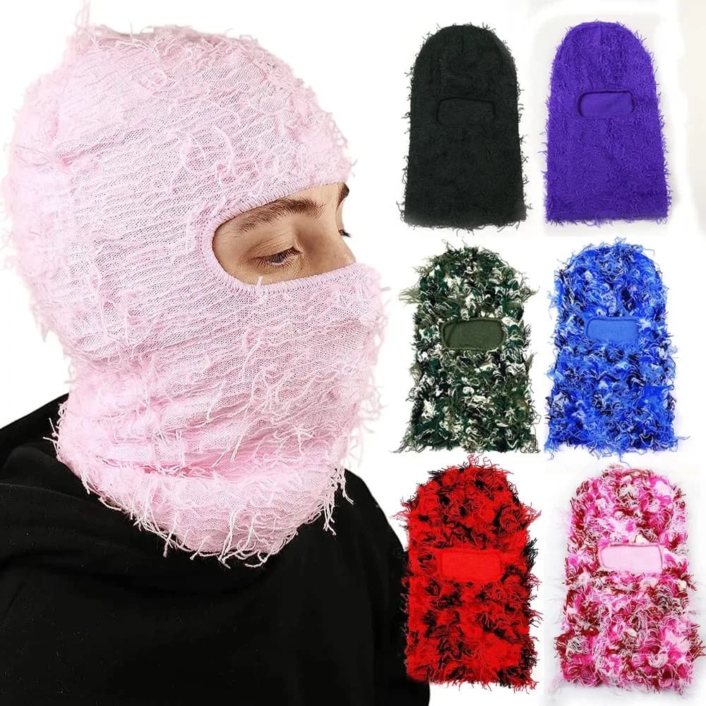 1PC Fuzzy Passamontagna Cappello Copertura integrale Maschera da sci Berretti lavorati a maglia Distressed Inverno Antivento Caldo Collo di bicicletta Berretto mimetico