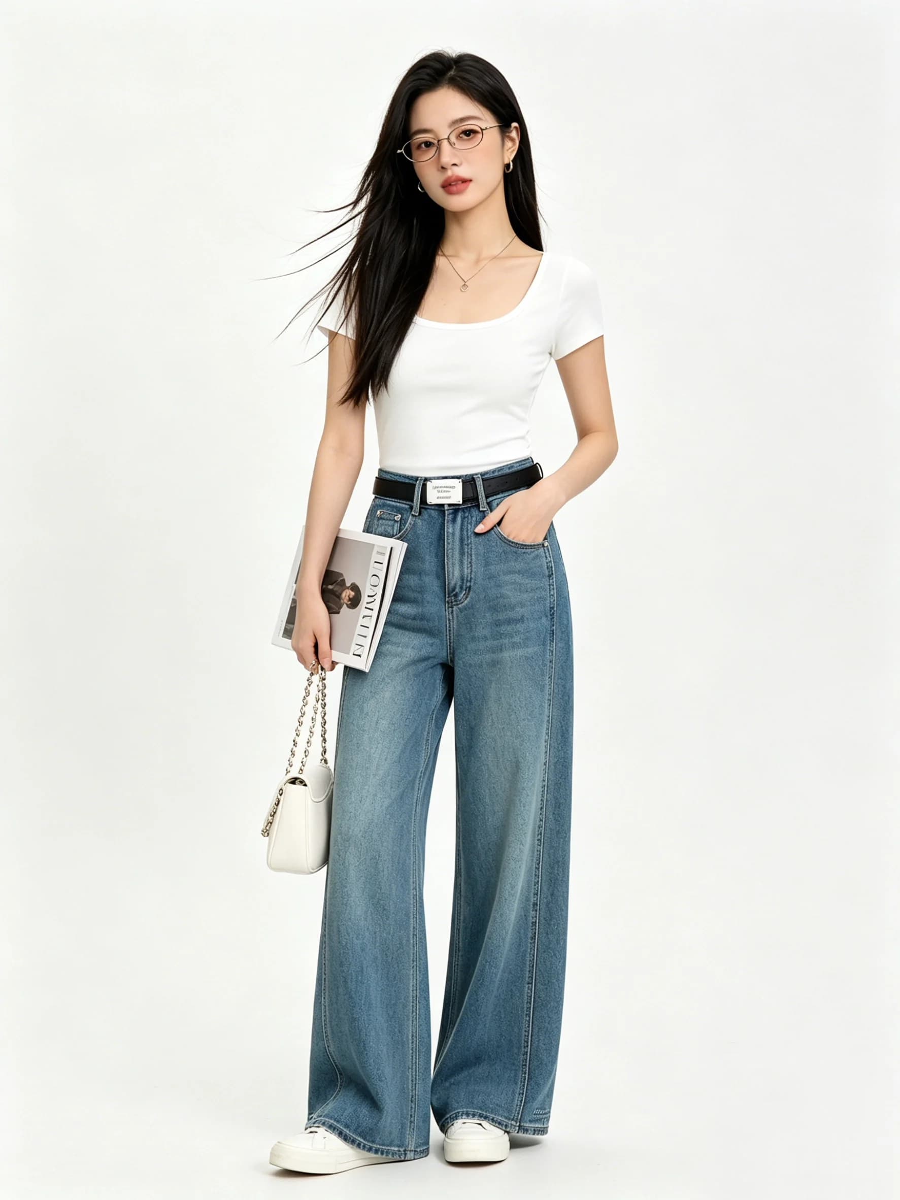 Slimming High Waist Wide Leg Jeans Light Blue Vintage Loose Fit Spring Casual High Waist Simple Match Loose Leggings Anti-Aging