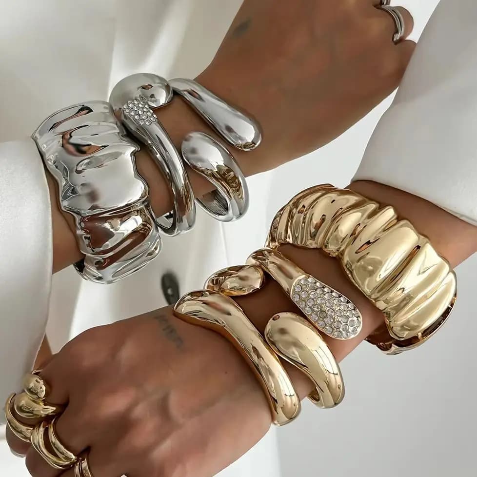 Ingemark Hip Hop intarsiato strass goccia d'acqua braccialetto a molla per le donne braccialetti robusti irregolari creativi gioielli Steampunk da uomo