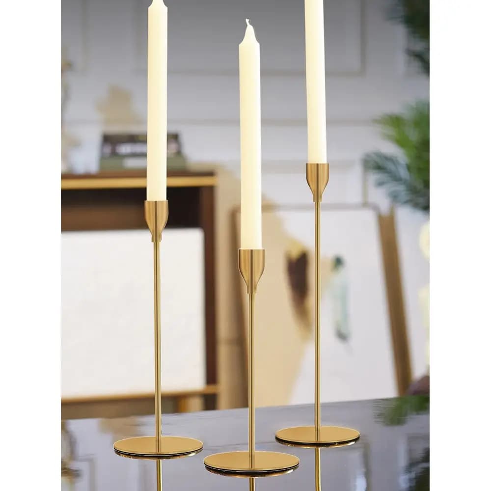 Set Of 3 Copper Candlesticks, Light Luxury Metal Ornaments, Romantic Wedding Table Candle Cups, Candlelight Dinner Home Hallowe