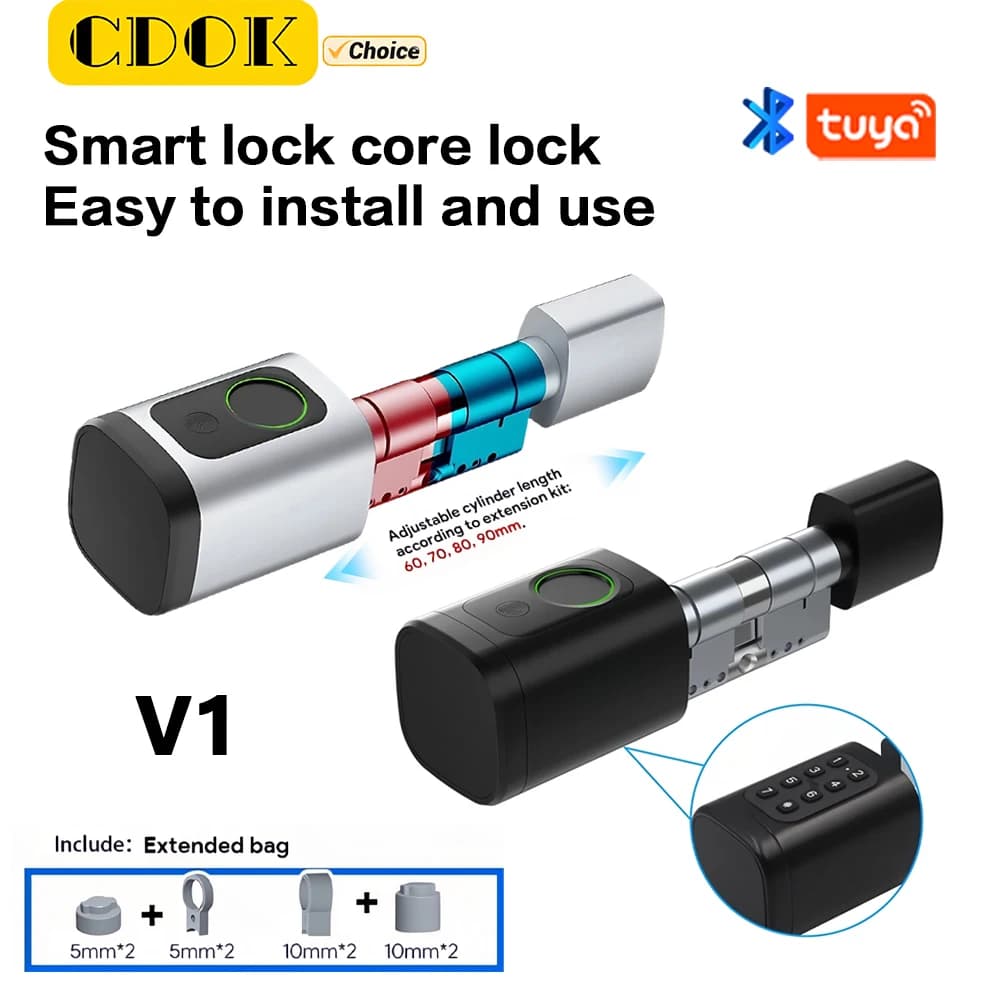 CDOK V1 Tuya serratura a cilindro smart lock, versione aggiornata del password delle impronte digitali integrata, facile da installare