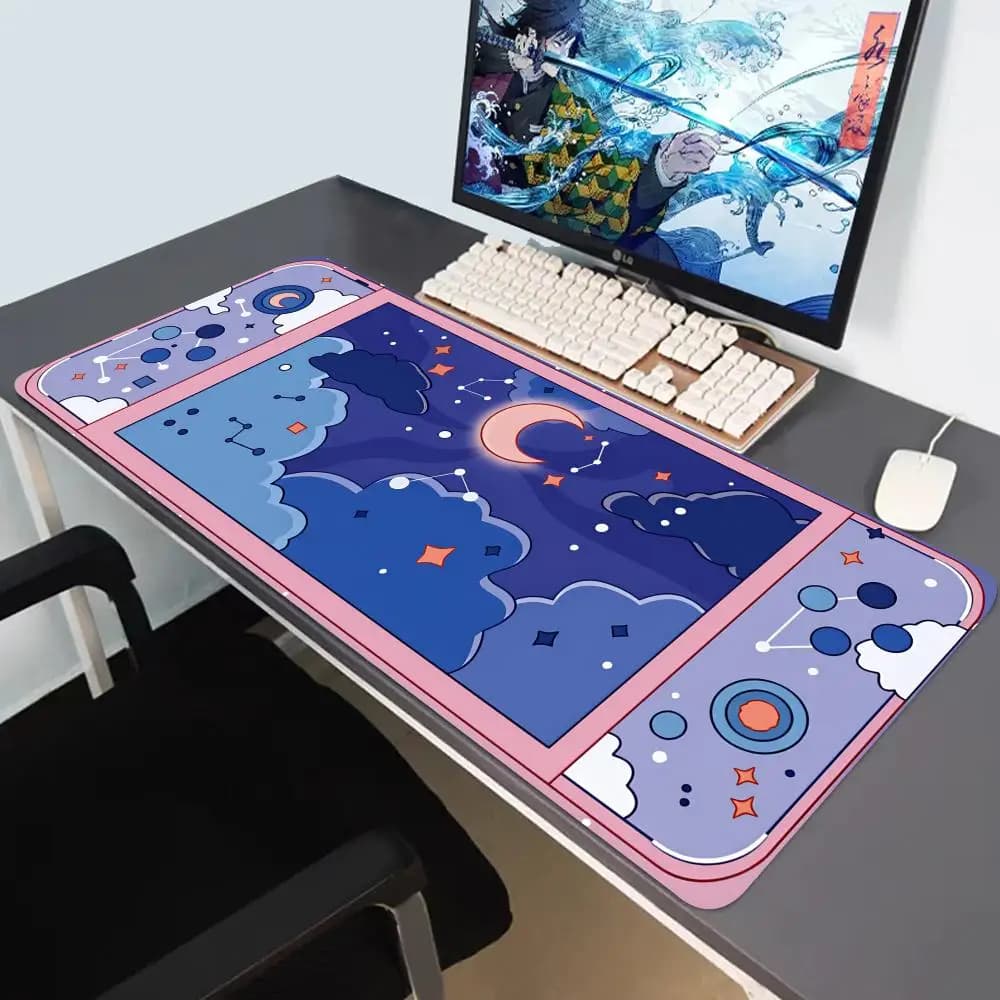 HYBXAXC Tappetino da Scrivania Grande con Luna e Stelle, Mousepad Estetico Kawaii, Accessori per Gaming con Design Cielo Stellato, Tappetini per Gamer