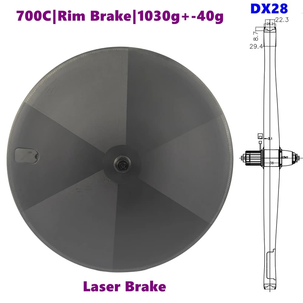 BIKEDOC DX28 1025g Cerchione Freno Ruota a Disco in Carbonio 700C Set di Ruote a Disco 28MM Larghezza Triathlon Lenticolare Set di Ruote da Strada