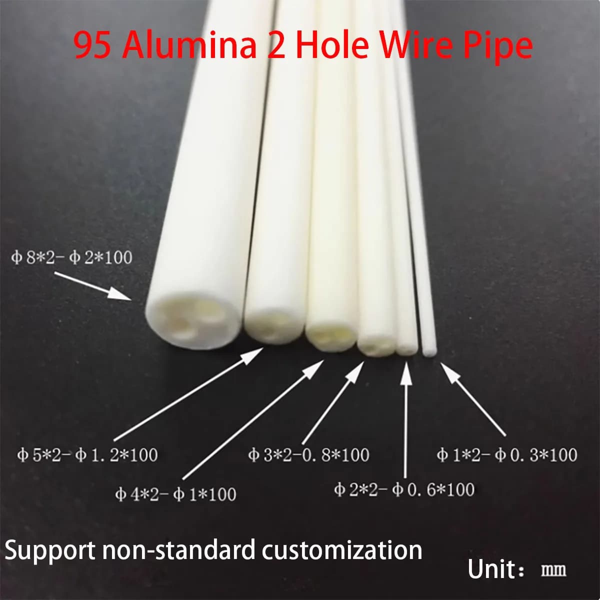 Tubo in Ceramica di Allumina 95%, Tubo in Corindone a 2 Fori, Guaina Ceramica Isolante Cava