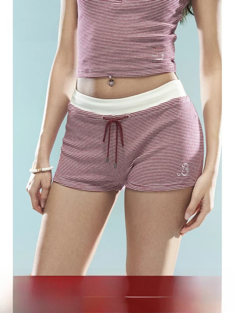 BeerBro Set Estivo Stile Americano con Top a Righe e Pantaloncini per Donna, Completo Casual alla Moda in Due Pezzi con Pantaloni Corti