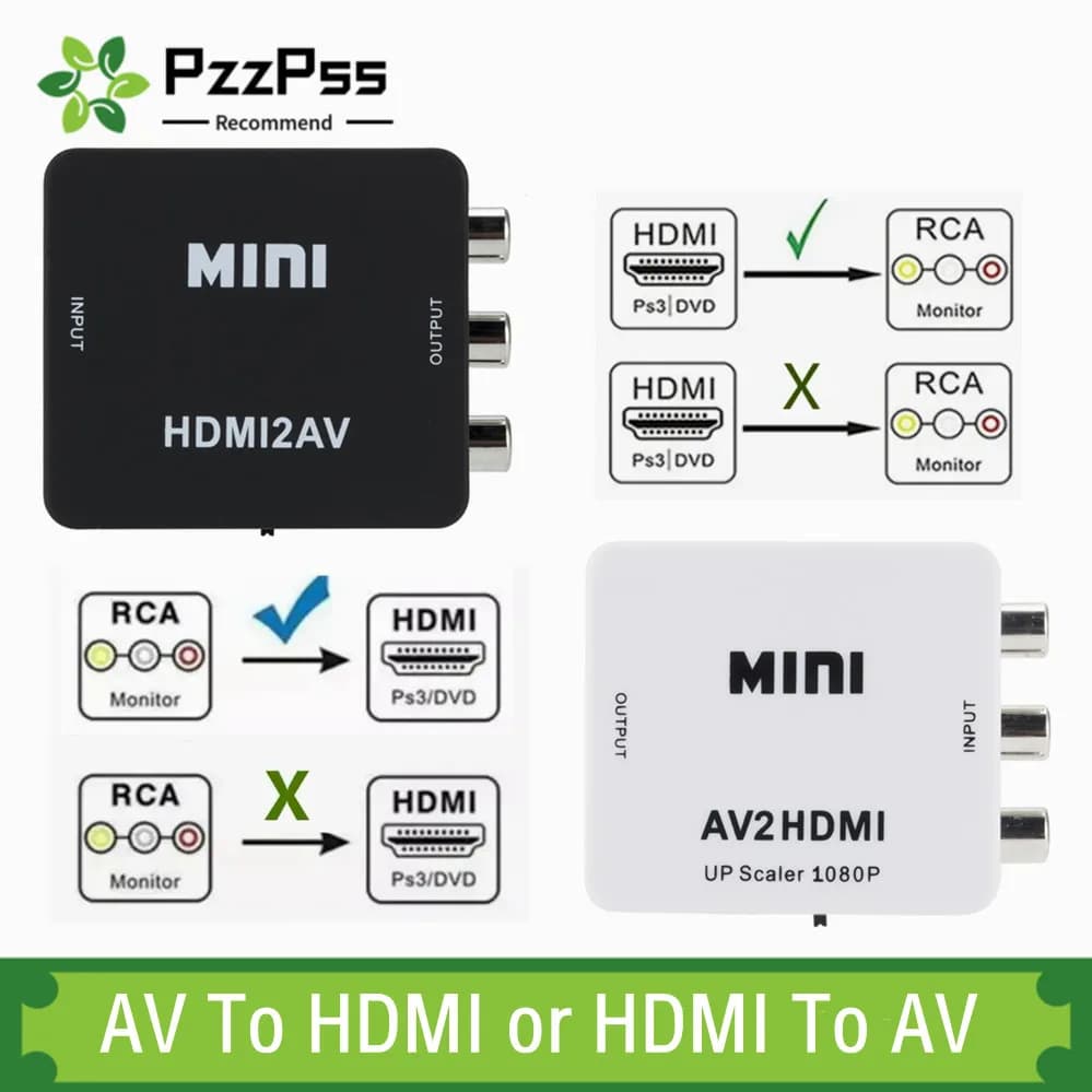 HDMI compatible video scaler converter to AV RCA CVSB L/R Support box NTSC PAL HD 720P/1080P Adapter AV RCA to HDMI compatible