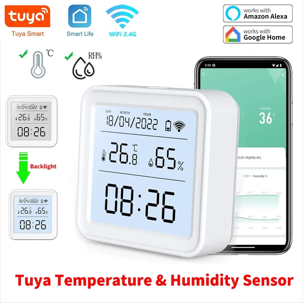 Tuya Nuovo WiFi Sensore di Umidità di Temperatura Vita Intelligente Retroilluminazione Igrometro Termometro Sensore Supporto Alexa Google Home Assistant