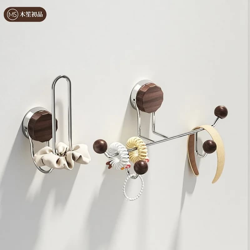 Light Luxury Hair Accessory Storage Rack, No-hole Jewelry Hair Band Display Rack, Stainless Steel Wood Grain Suction Cup Hook
