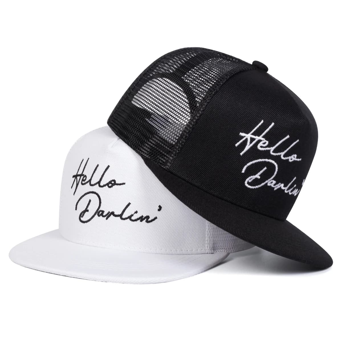 Adjustable HELLO DARLIN Letter Embroidered Hip Hop Hat Mesh Hat Baseball Cap Trucker Hat for Casual Outdoor Use, Unisex Sun Protection