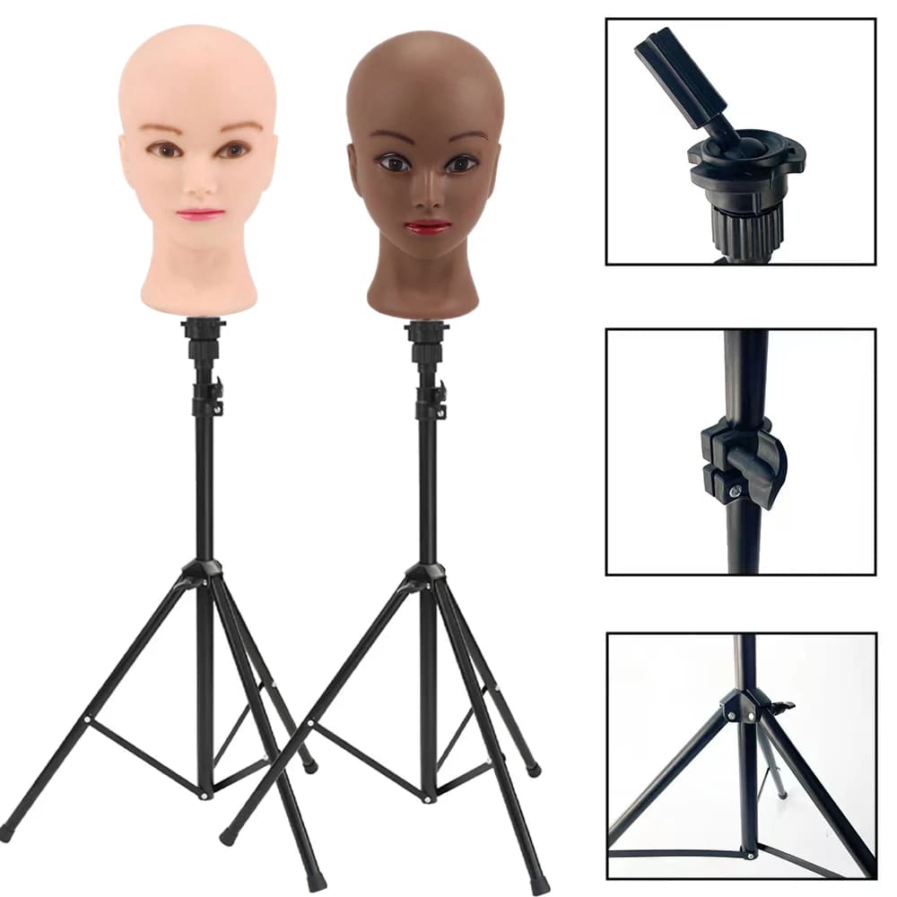 Treppiede per manichino in metallo nero 1 pezzo Supporto per treppiede per parrucca portatile per allenamento per parrucchieri Supporto per parrucca treppiede regolabile in altezza