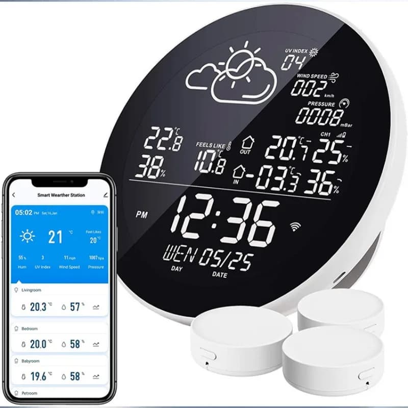 temperature and humidity meter, indoor and outdoor wall-mounted radio-controlled weather clock, office digital weather clock,