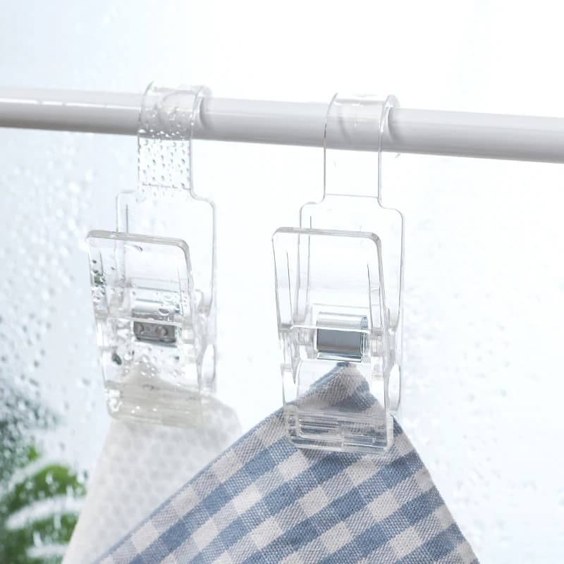Morsetto Trasparente con Gancio Sospeso per Cucina e Bagno, Morsetto Porta Asciugamani e Salviette, Morsetto Portaoggetti a Coda Lunga, 2 Pezzi