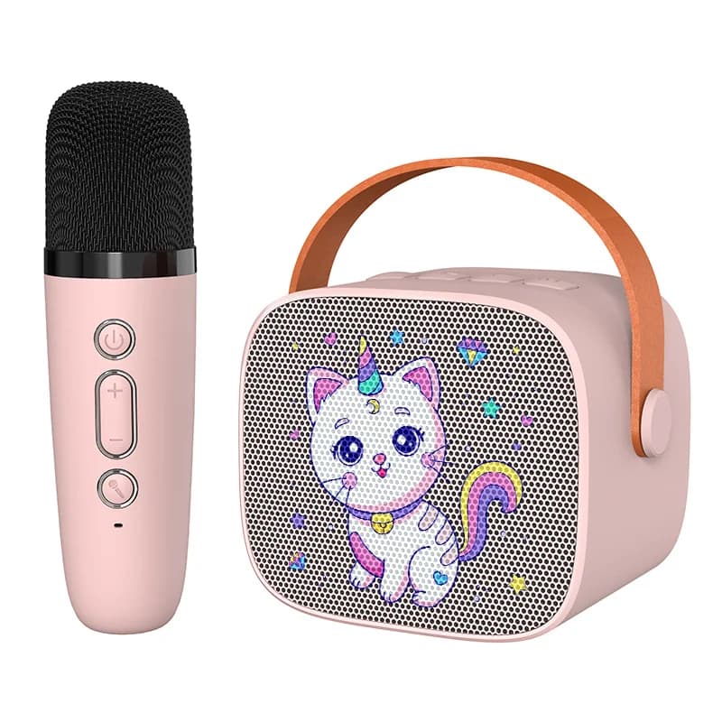 Mini macchina per karaoke Altoparlante Bluetooth portatile per gatti dei cartoni animati con microfono per lettore di canto per bambini in famiglia KTV Party