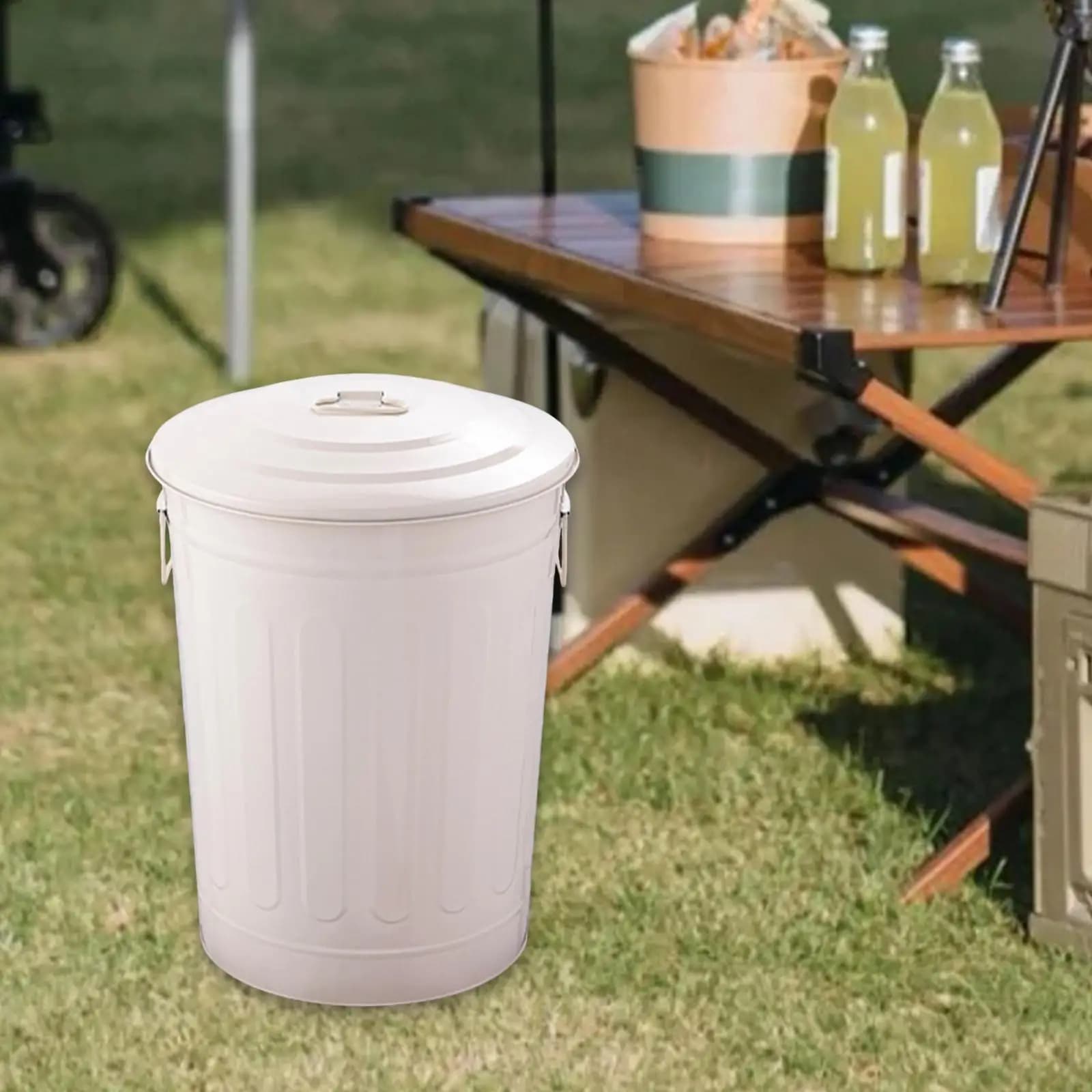 Metal Trash Can with Two Handles Covered Garbage Container Round Outdoor with Seal Lid for Garage Garden Kitchen Yard Small