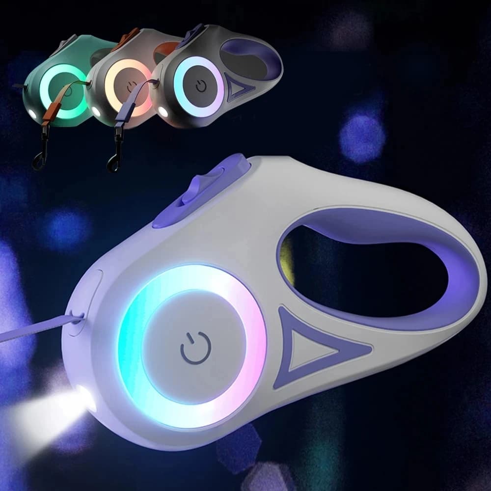 Guinzaglio per cani retrattile automatico 3M/5M con torcia elettrica, guinzaglio da passeggio notturno a LED incandescente, guinzaglio da esterno in nylon resistente per cani