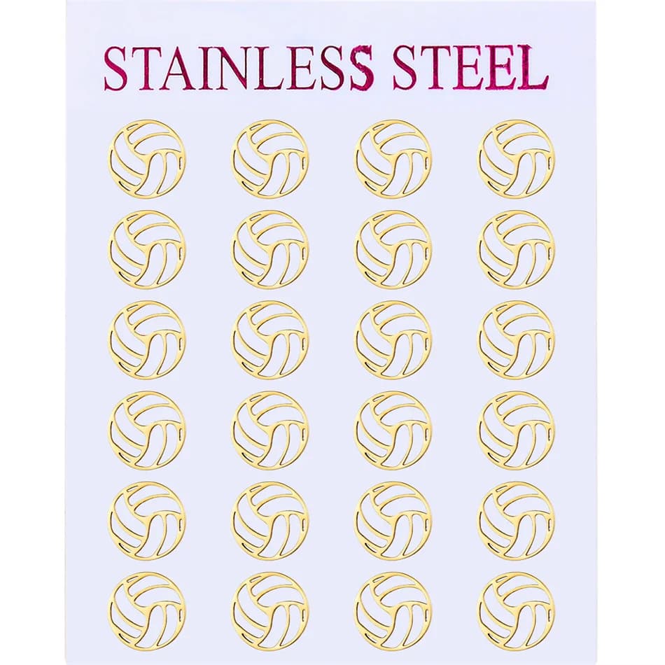 Pack of 12 pairs of sports earrings for women and men, volleyball design, football, set of stainless steel pin earrings, gifts for athletes