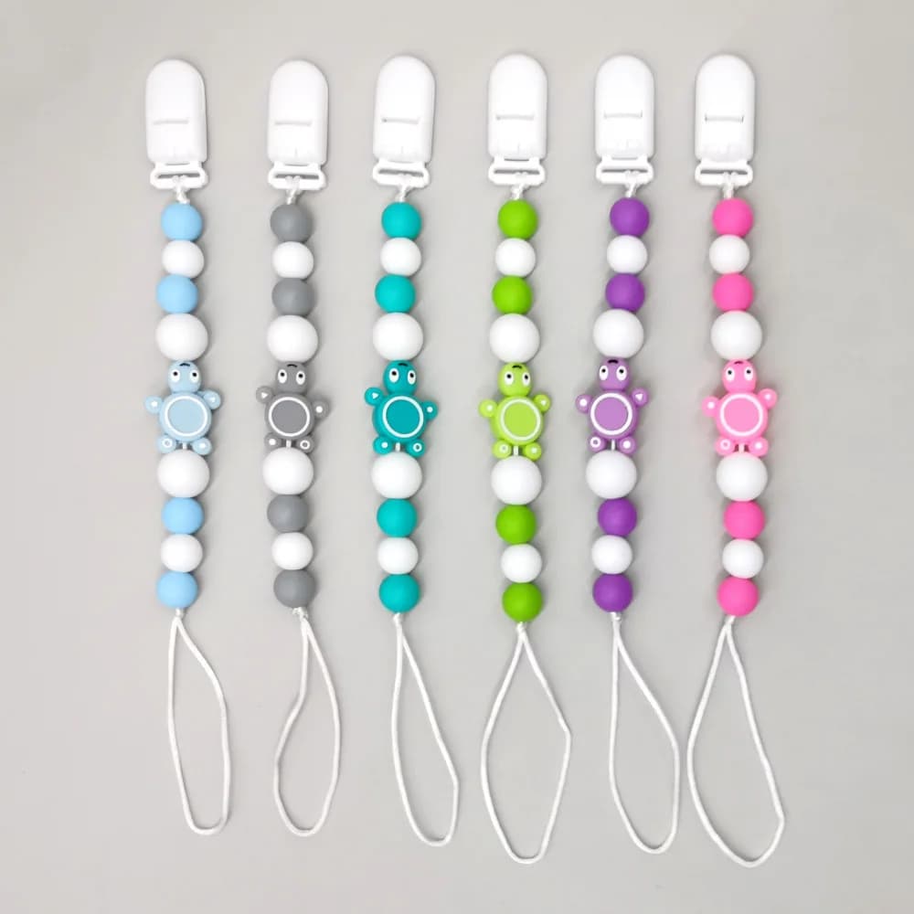 Clip per ciuccio per tartarughe in silicone con catena per ciuccio per bambini