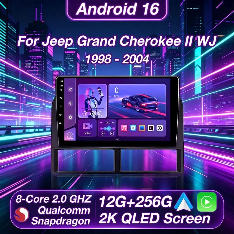 Wireless CarPlay Android Auto For Jeep Grand Cherokee II WJ 1998-2004 Android 16 Head Unit Stereo Multimedia GPS 2 DIN Autoradio