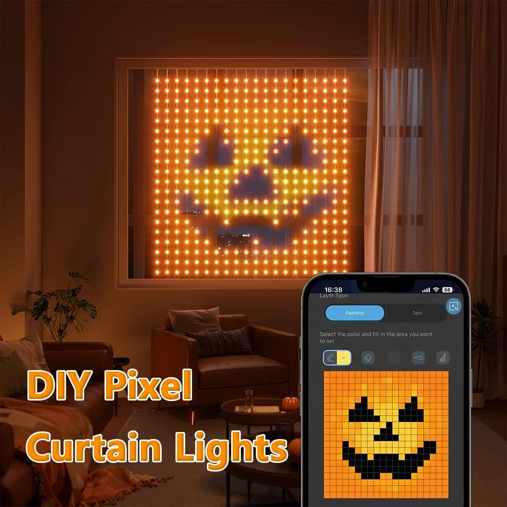 Smart Curtain Lights USB Powered APP Remote Control Color Changing LED Fairy Lights DIY Pattern Timer for Halloween Party Decor