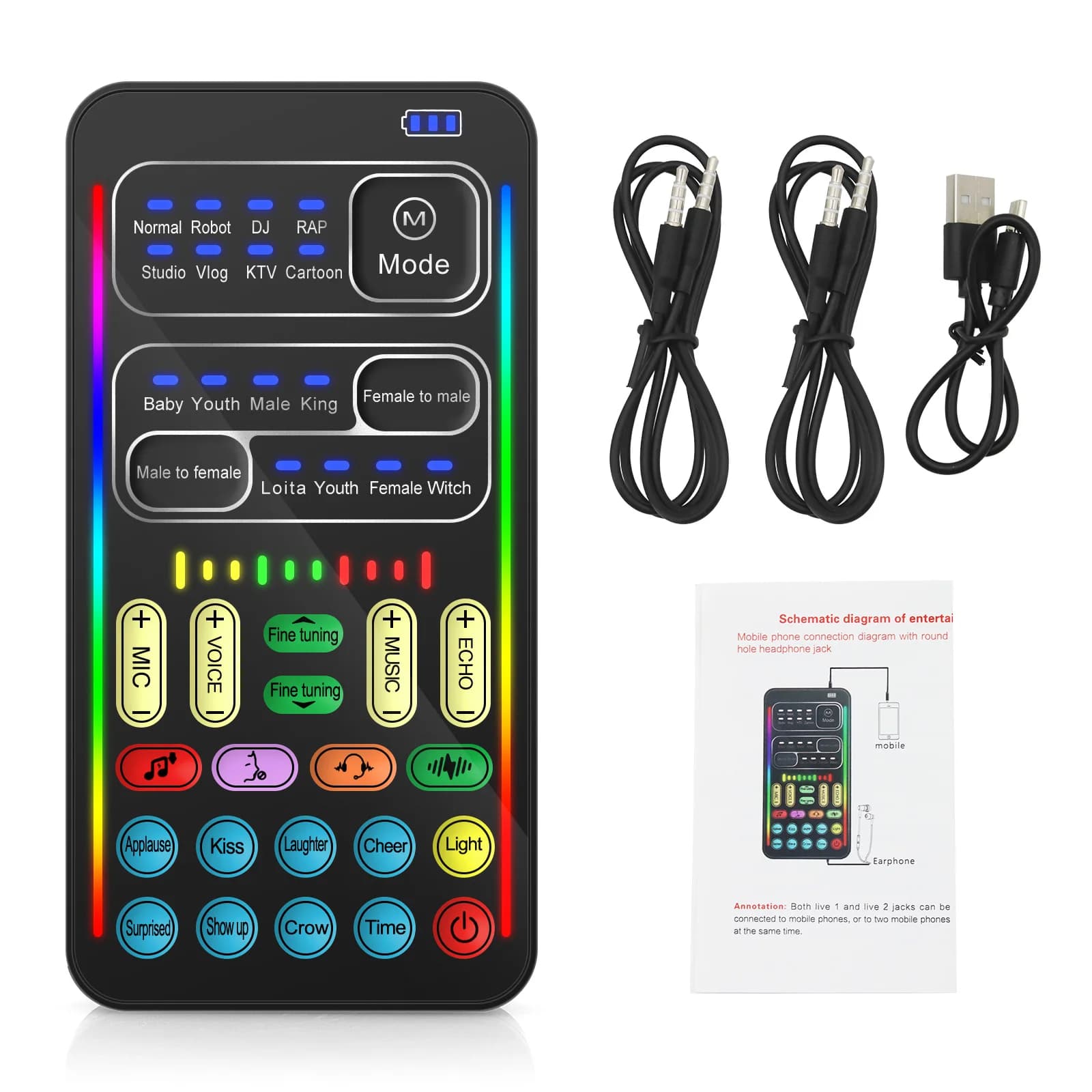 Nuovo mini scheda audio portatile travestimento vocale portatile I9 con 8 effetti sonori
